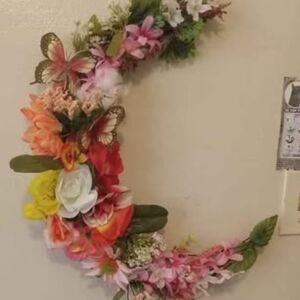 Floral Crescent Wreath with Butterflies